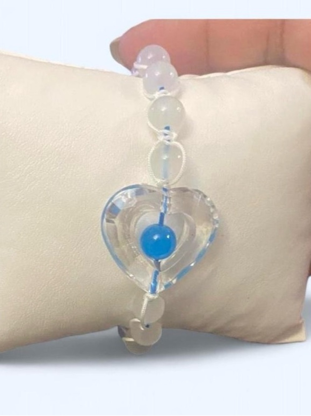 Clear Heart Bracelet with Bright Blue Accent